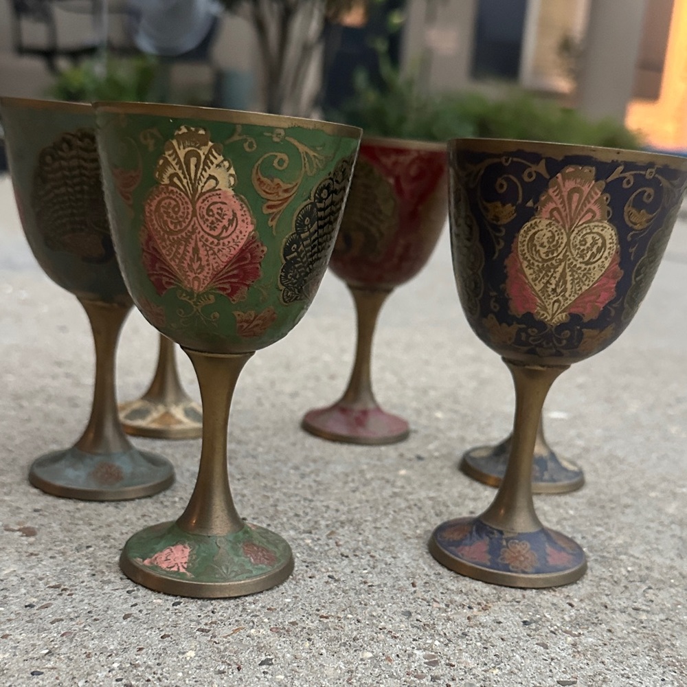 Cloisonné Brass Decorative Goblets Set
